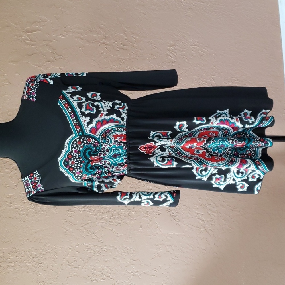 Colorado Black Mini Dress with Floral/Paisley Design